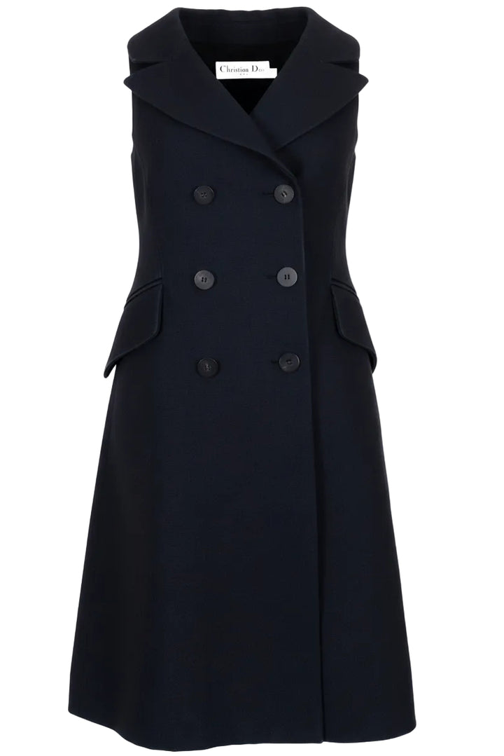 CHRISTIAN DIOR Sleeveless Bar Coat Silk Navy