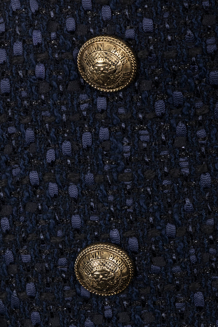 BALMAIN Signature Button Skirt Tweed Navy