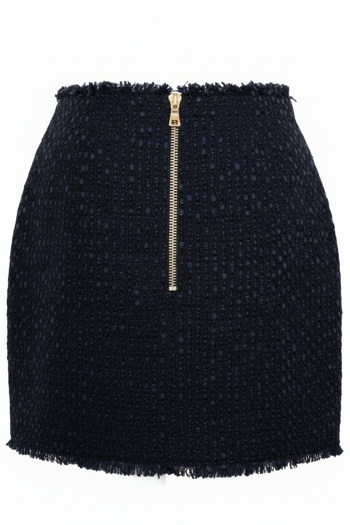 BALMAIN Signature Button Skirt Tweed Navy