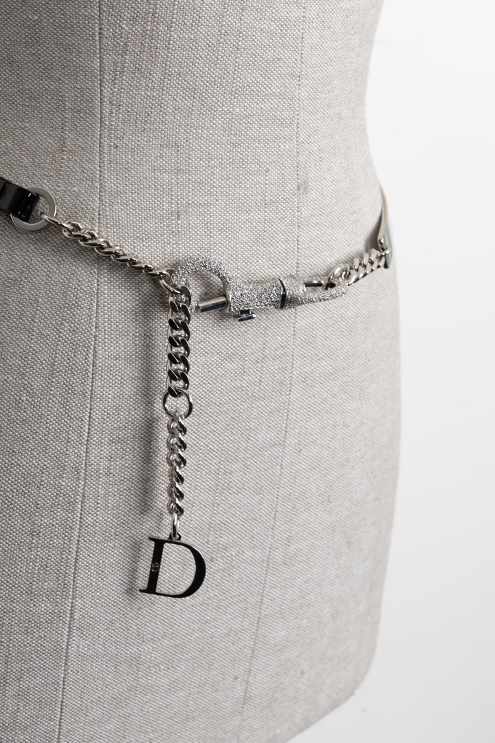 CHRISTIAN DIOR Strass Belt Patent Black