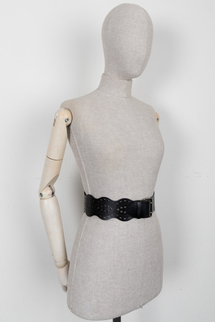 ALAÏA Laser Cut Waist Belt Leather Black