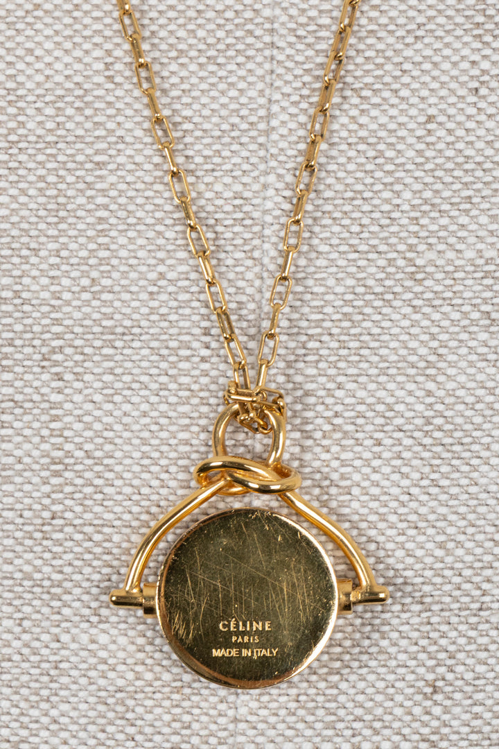 CELINE Knot Disc Pendant Necklace Glod