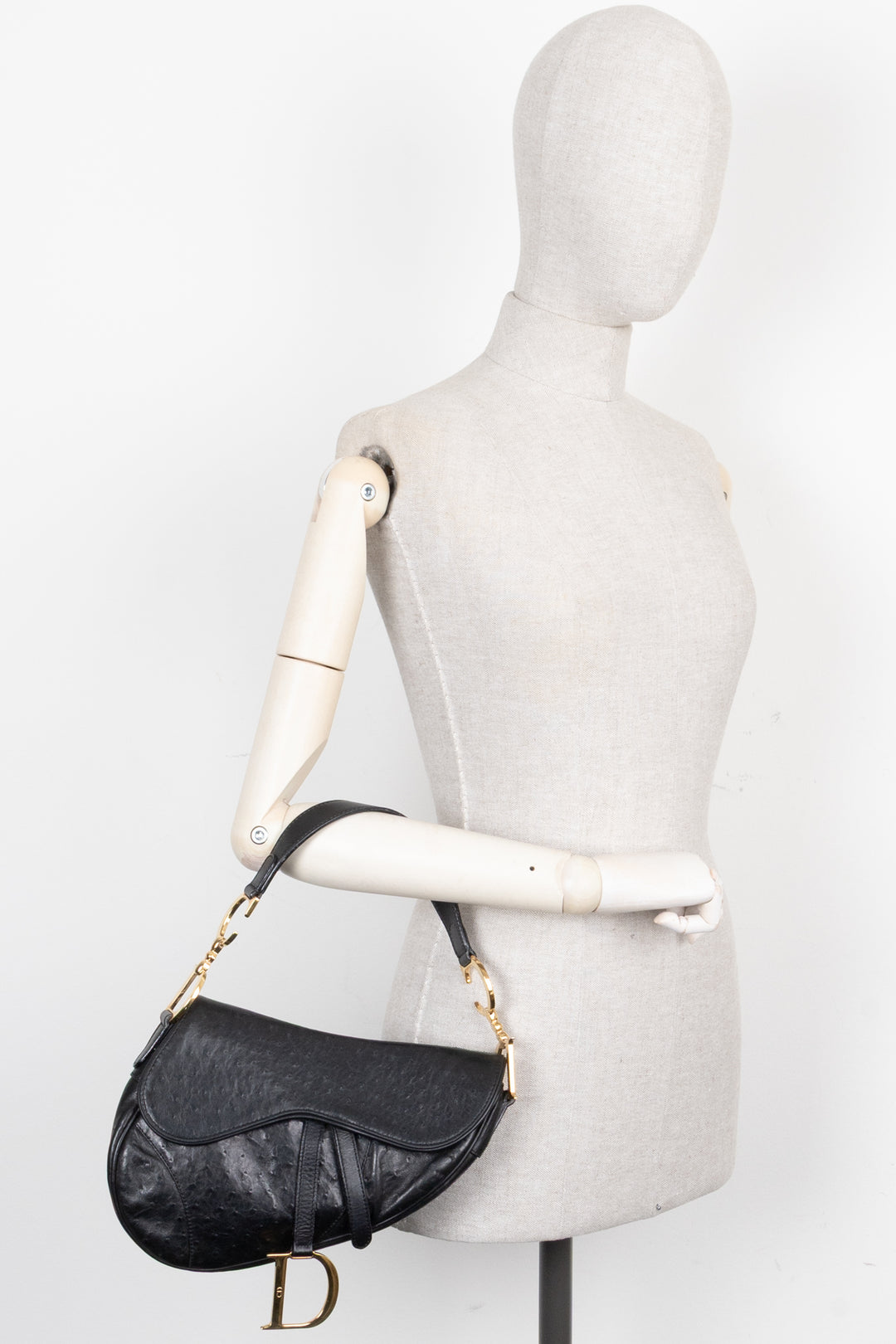 CHRISTIAN DIOR Vintage Saddle Bag Ostrich Black