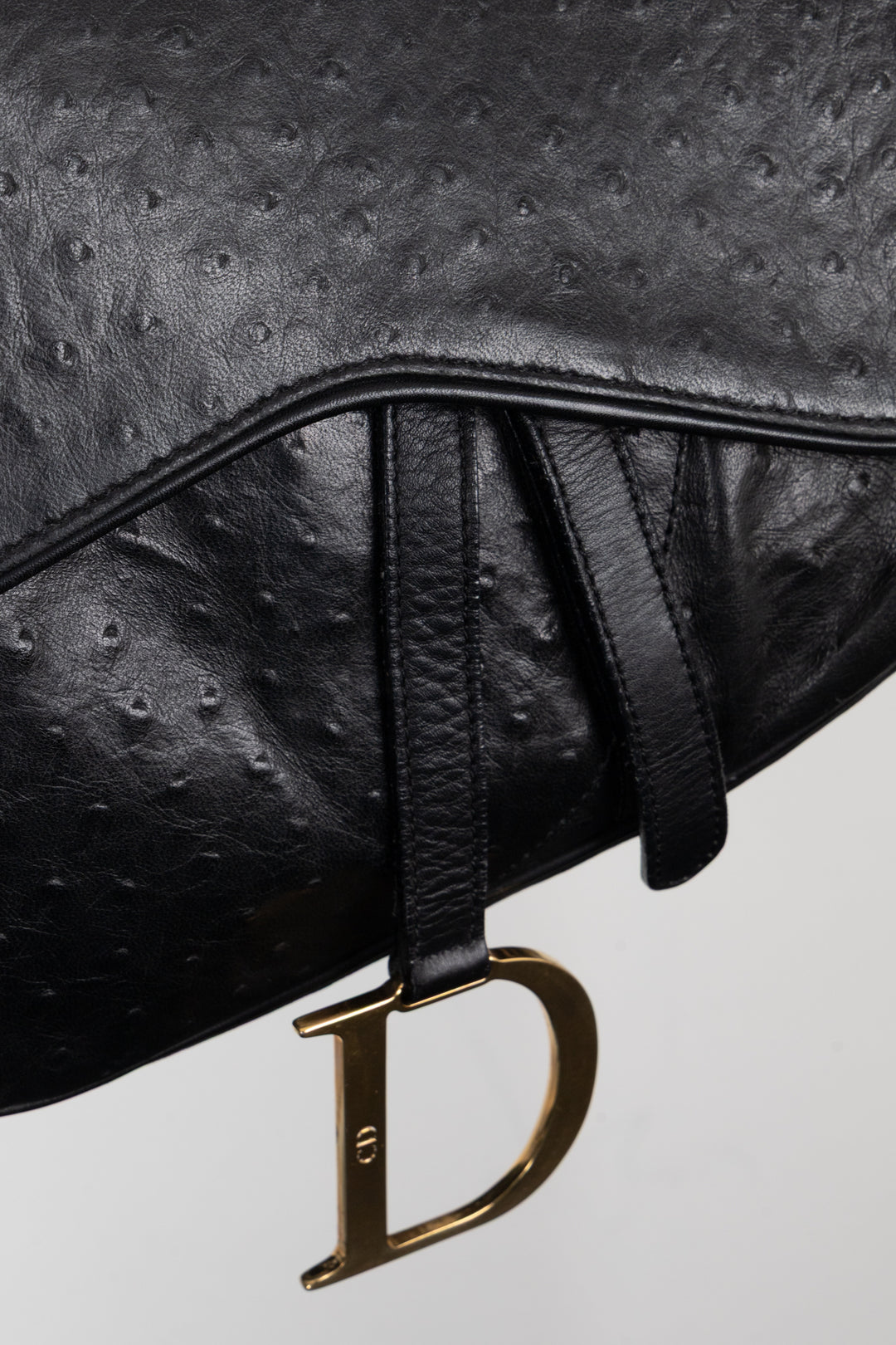 CHRISTIAN DIOR Vintage Saddle Bag Ostrich Black