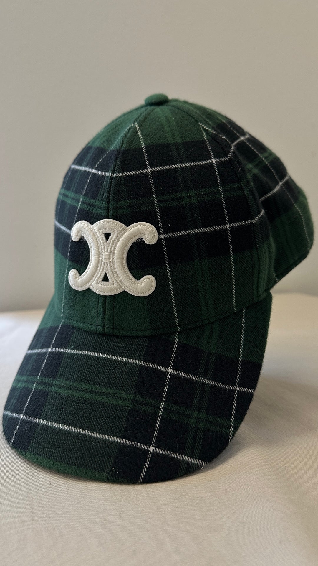 CELINE Triomphe Check Hat Wool Green