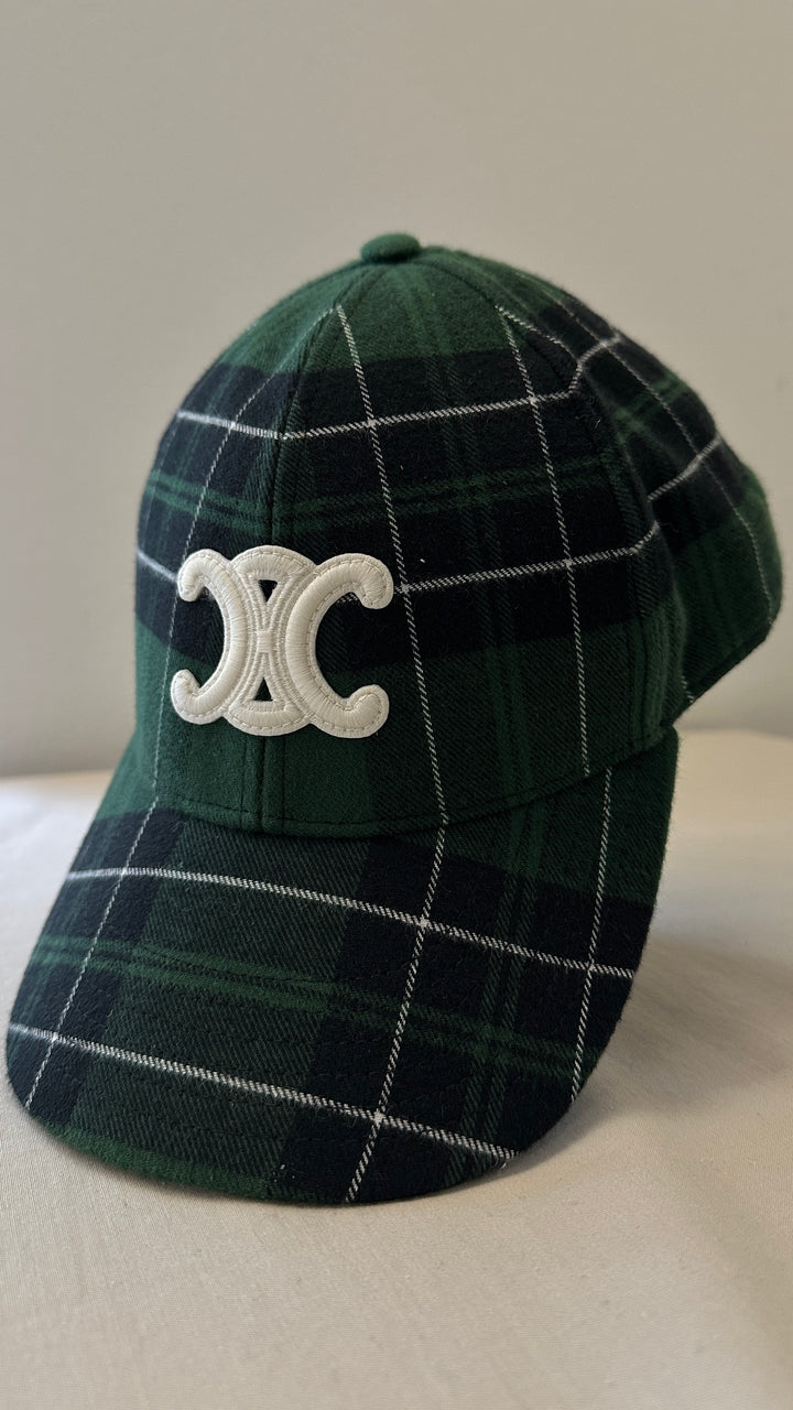 CELINE Triomphe Check Hat Wool Green