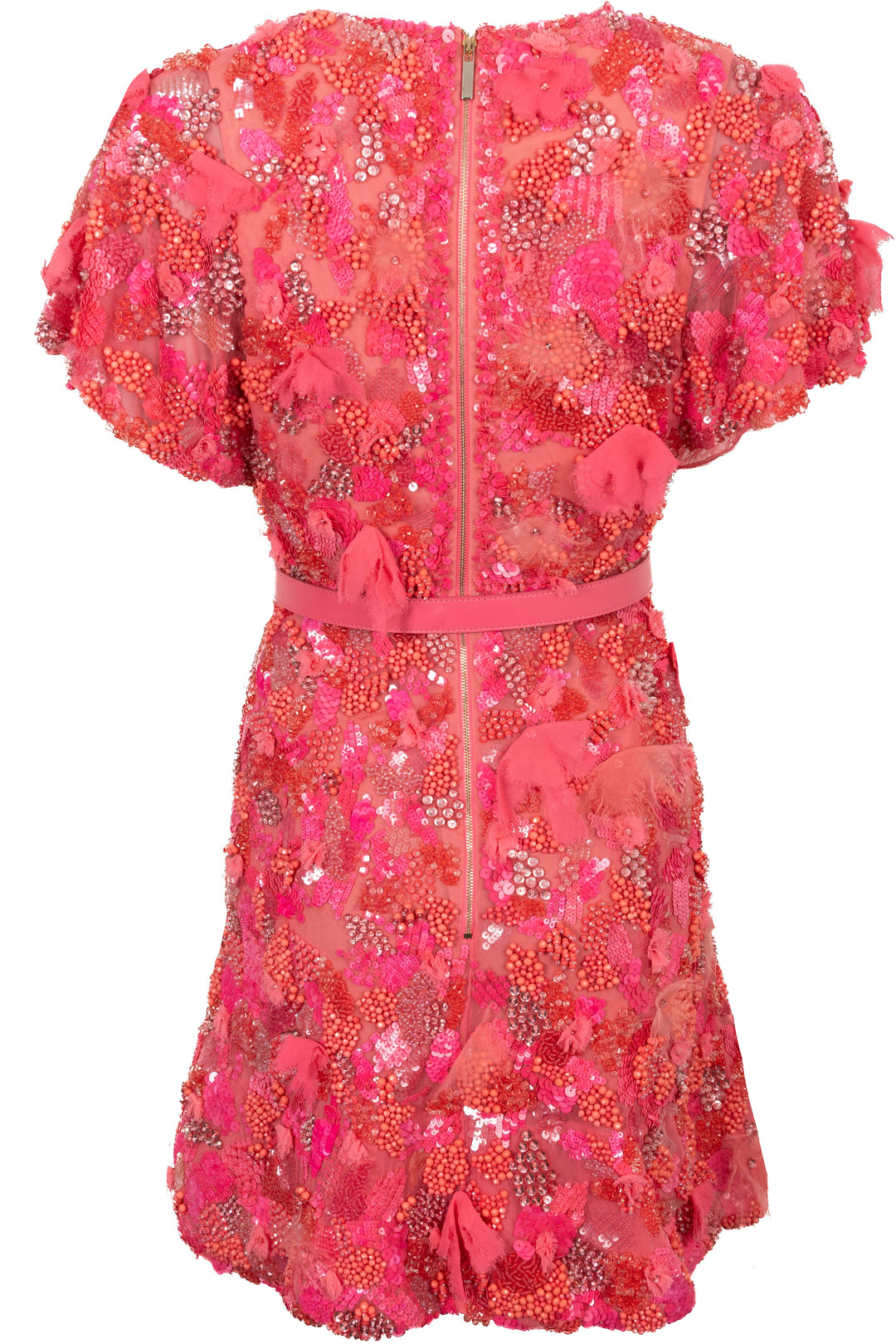 ELLIE SAAB Robe Courte Col V Brodée de Paillettes Rose