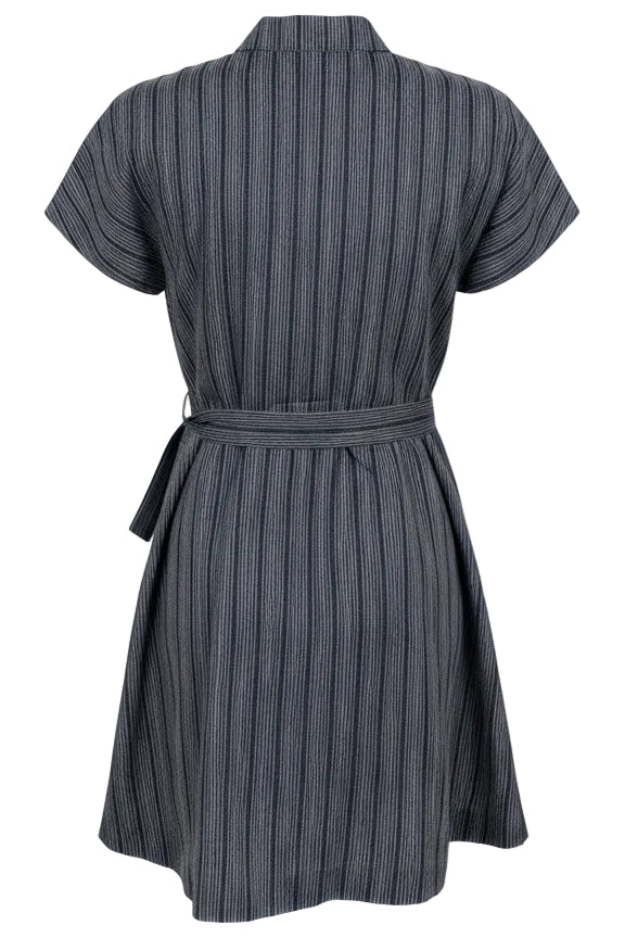 CHRISTIAN DIOR Belted Striped Shirt Dress Blue