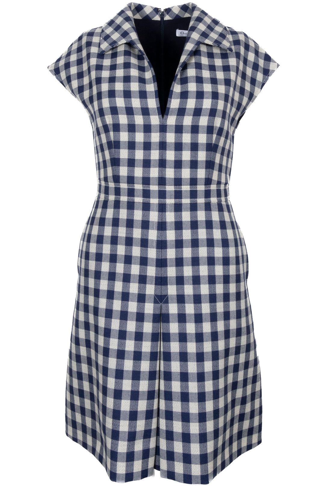 CHRISTIAN DIOR Checked Pleated Dress Navy White REAWAKE CHRISTIAN DIOR Checked Pleated Dress Navy White REAWAKE