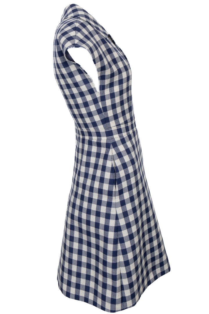 CHRISTIAN DIOR Checked Pleated Dress Navy White