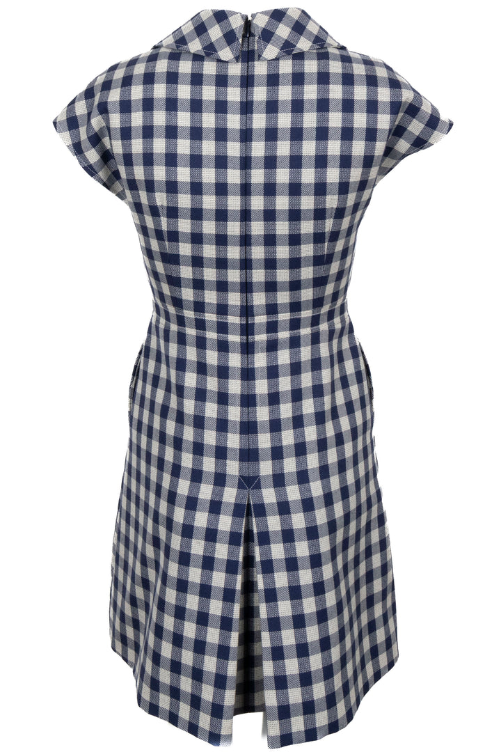 CHRISTIAN DIOR Checked Pleated Dress Navy White