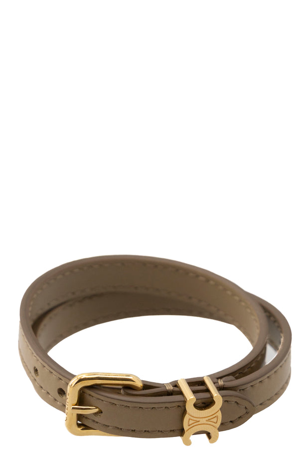 CELINE Triomphe Double Bracelet Leather Khaki