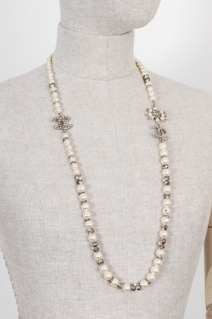 CHANEL Interlock CC Necklace Faux Pearls Crystals