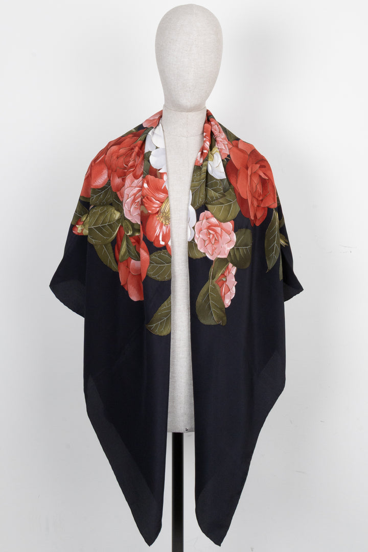 CHANEL Gardenia 140 Scarf Silk Black