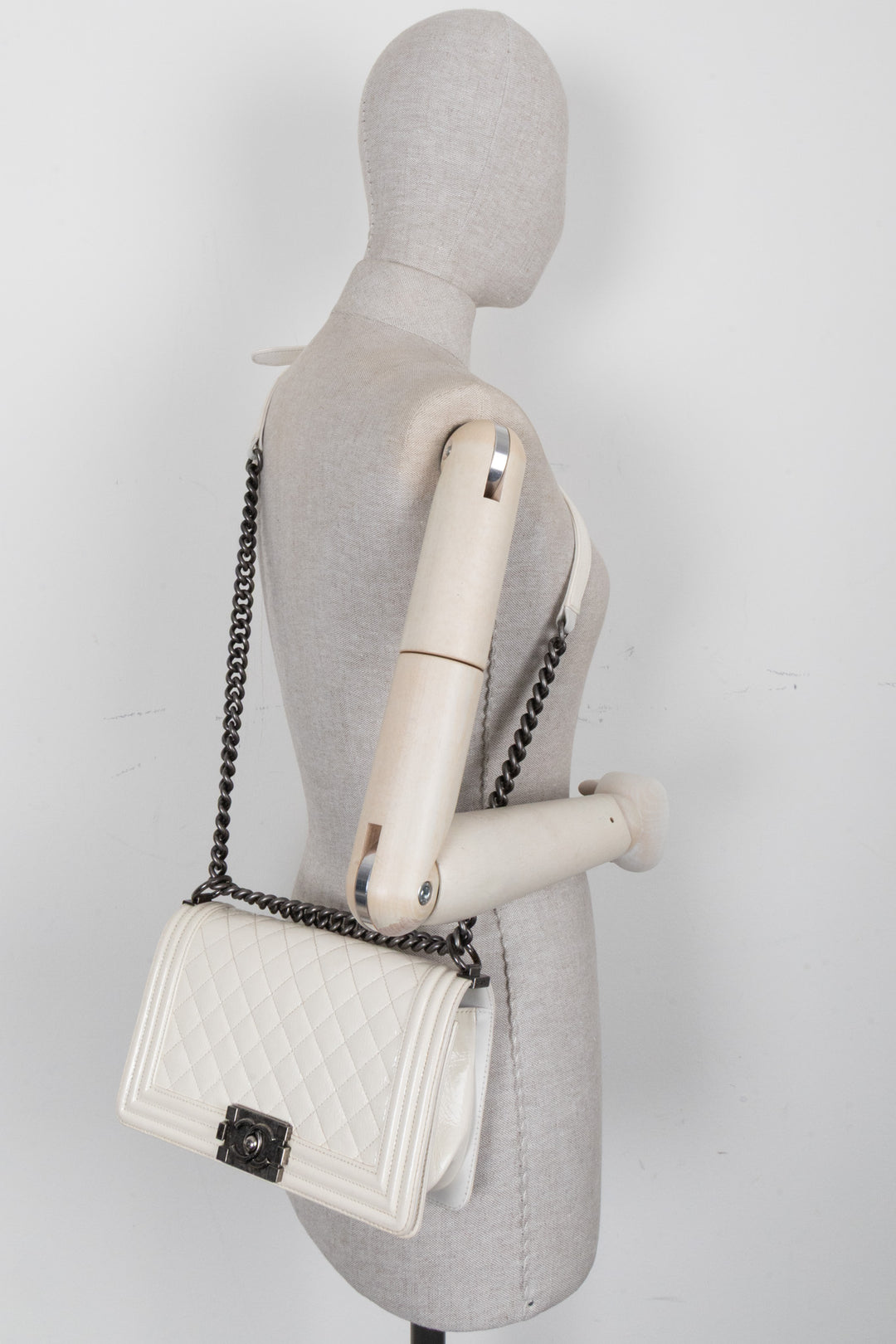 CHANEL Medium Boy Bag Patent White
