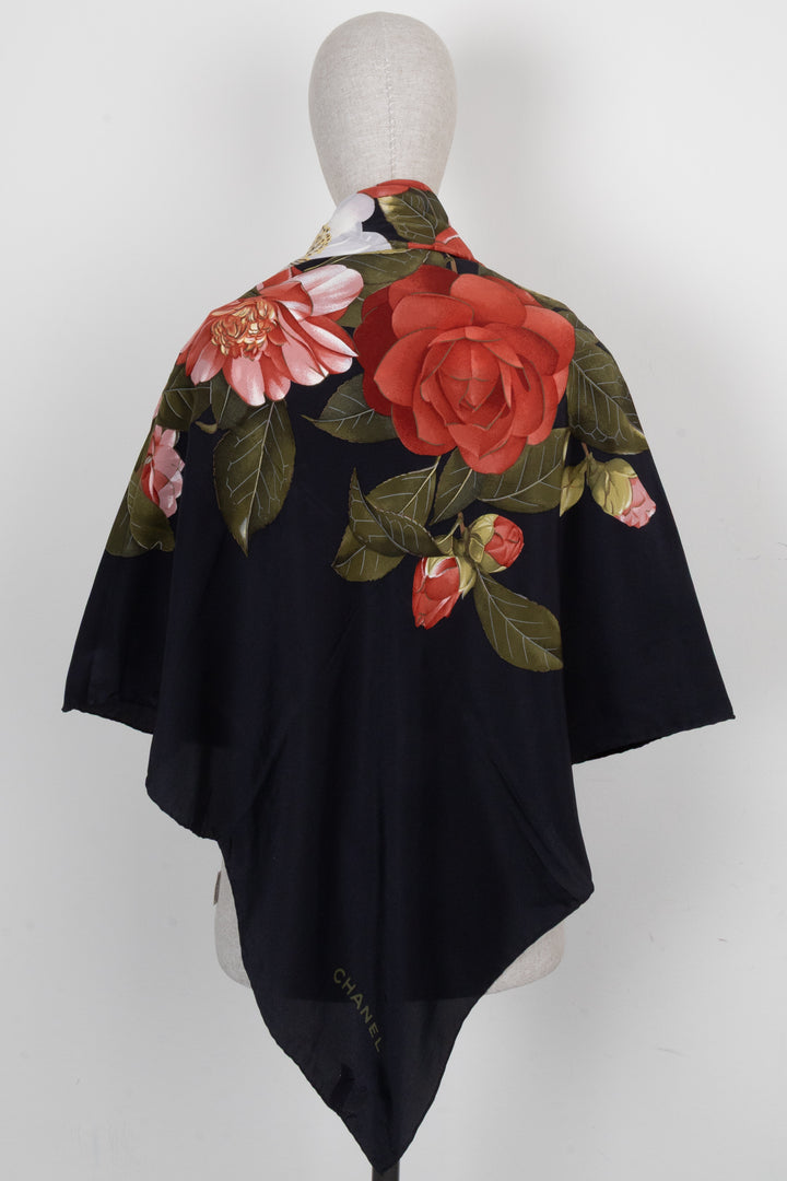 CHANEL Gardenia 140 Scarf Silk Black