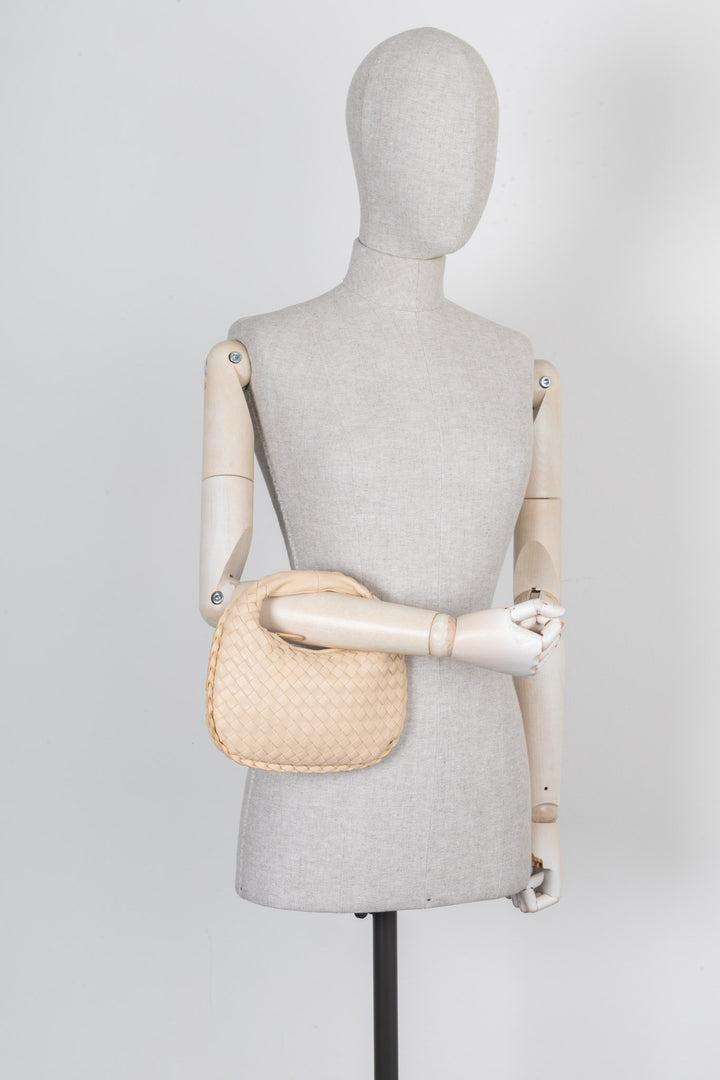 BOTTEGA VENETA Mini Veneta Hobo Bag Intrecciato Beige