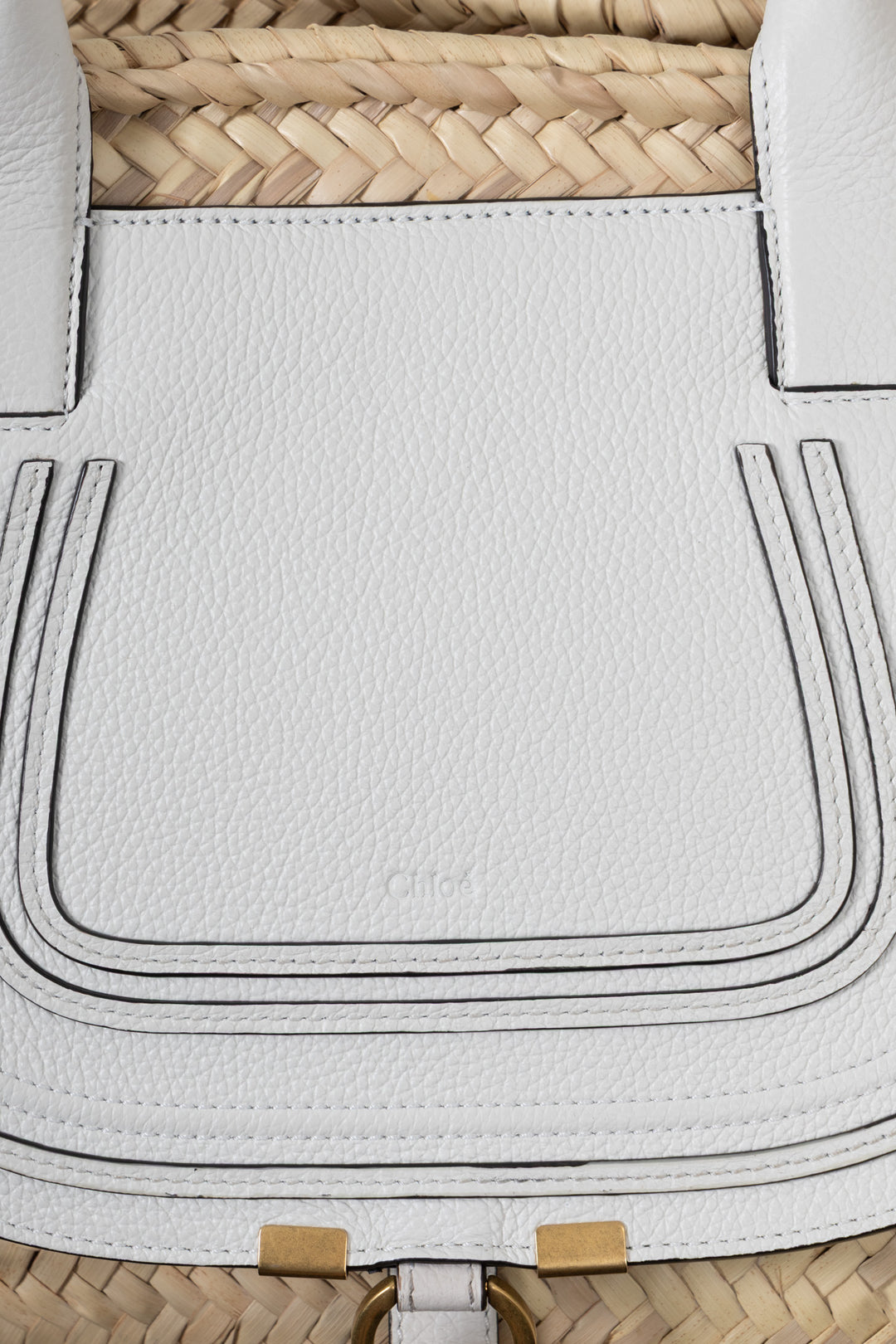 CHLOÉ Marcie Panier moyen en raphia et cuir blanc