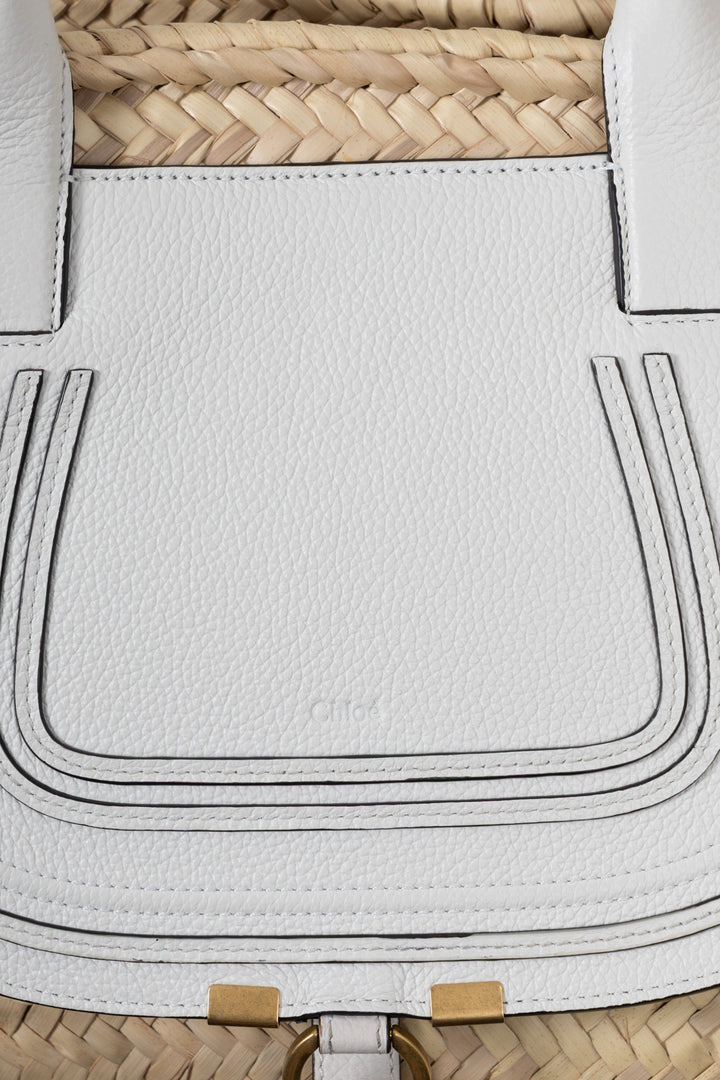 CHLOÉ Marcie Panier moyen en raphia et cuir blanc