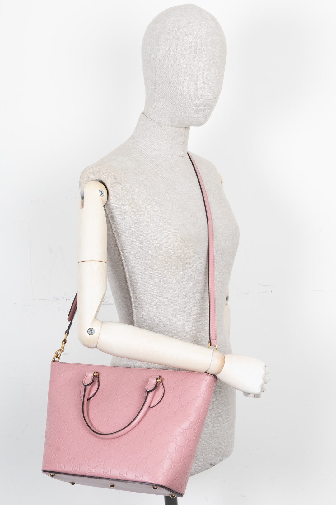 GUCCI Signature Tote Bag Small Leather Pink
