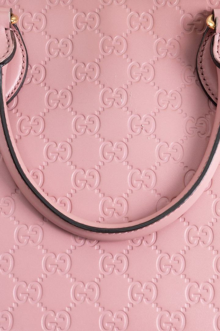 GUCCI Signature Tote Bag Small Leather Pink