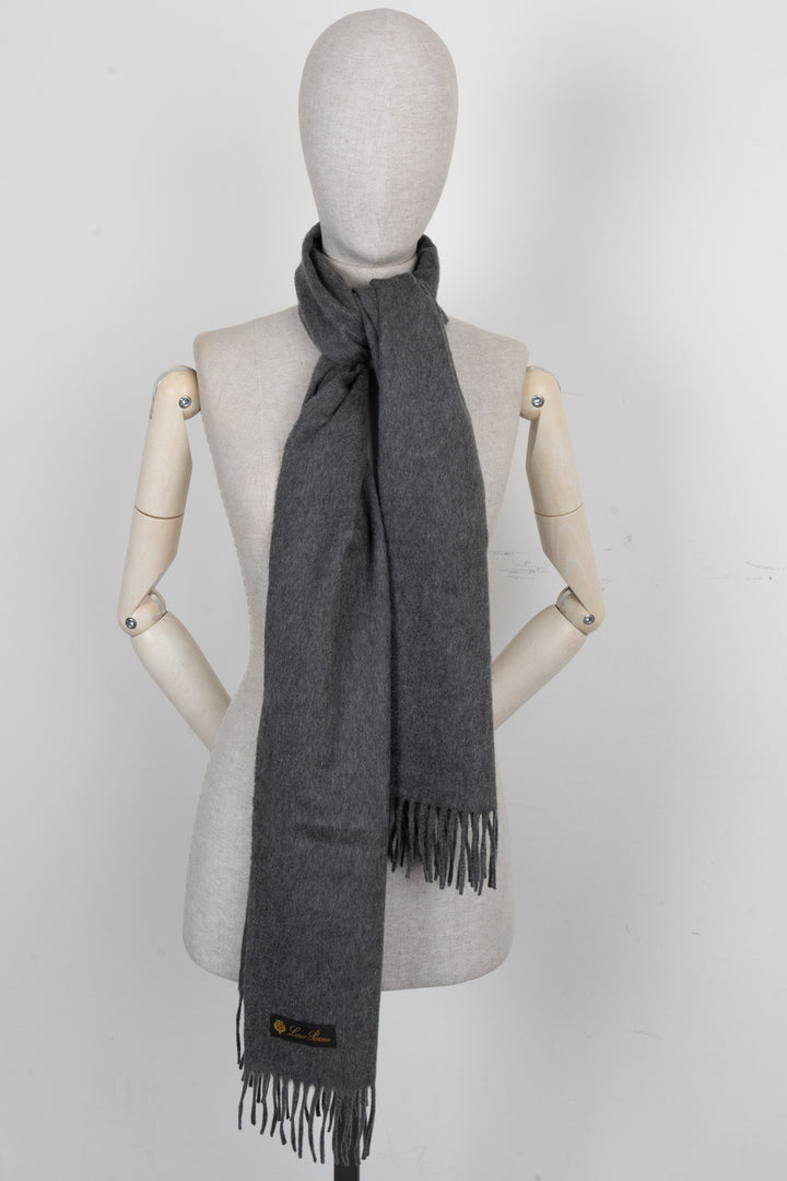 LORO PIANA Fringed Scarf Cashmere Grey