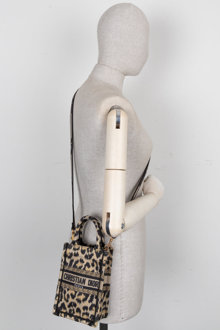 CHRISTIAN DIOR Cheetah Mini Mizza Vertical Book Tote Canvas