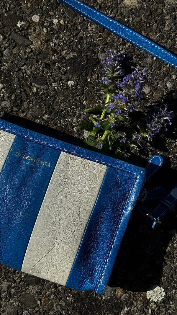 BALENCIAGA Crossbody Bag Striped Blue White