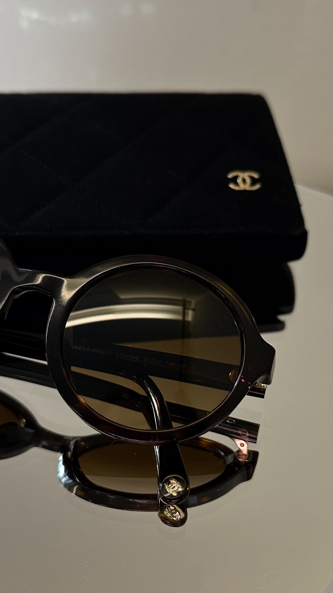 CHANEL Round Sunglasses Tortoiseshell 5522
