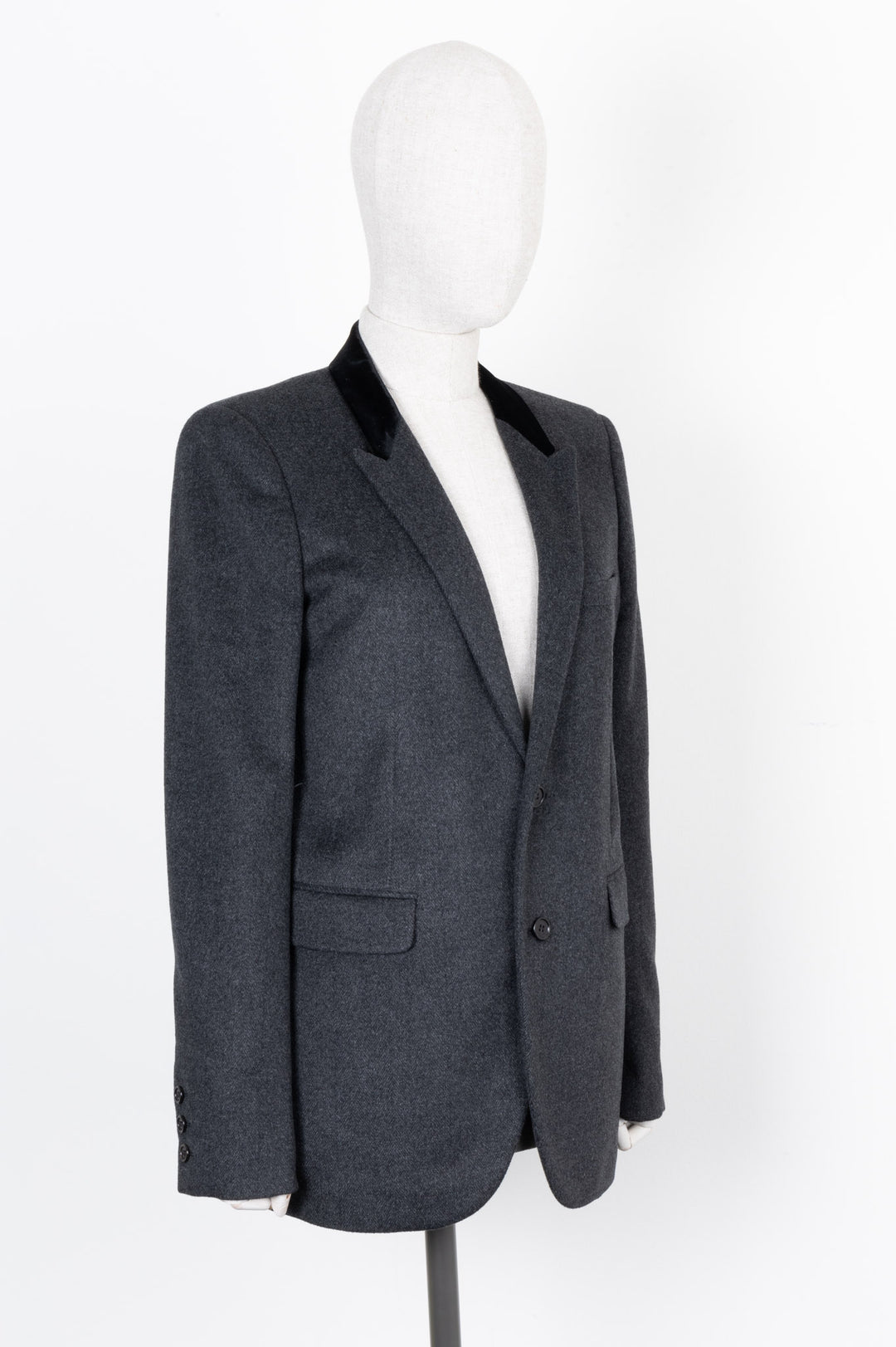 SAINT LAURENT Jacket Velvet Collar Cashmere Graphite