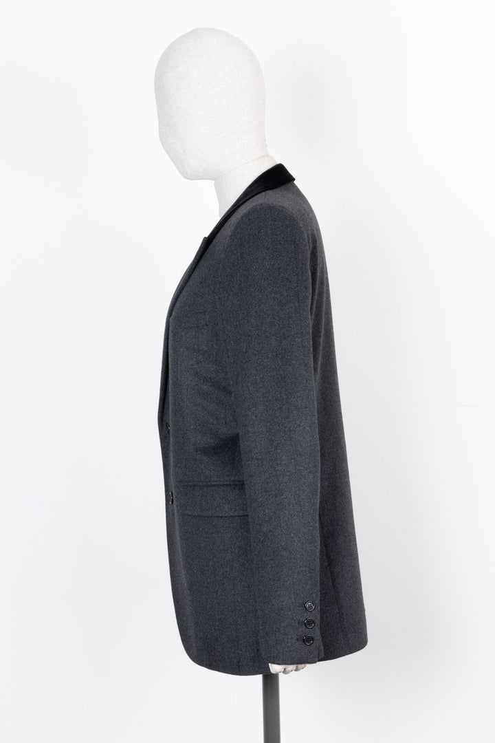 SAINT LAURENT Jacket Velvet Collar Cashmere Graphite