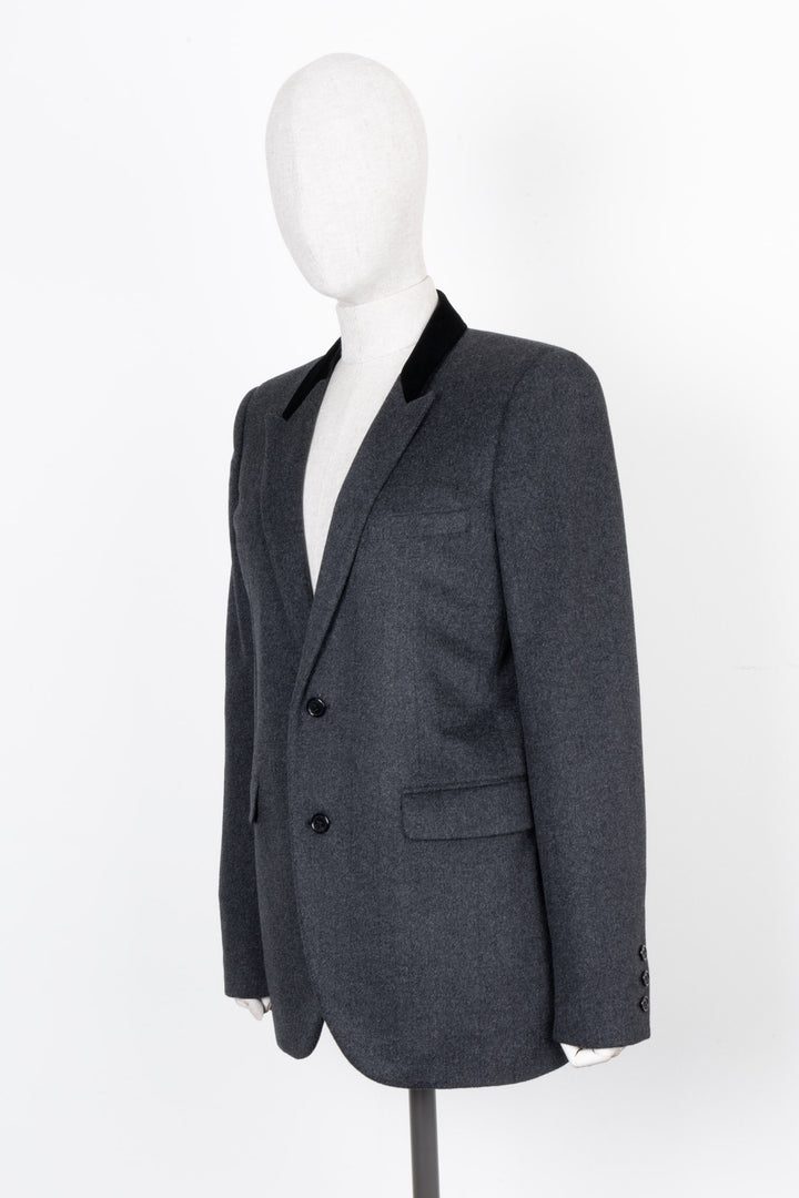 SAINT LAURENT Jacket Velvet Collar Cashmere Graphite