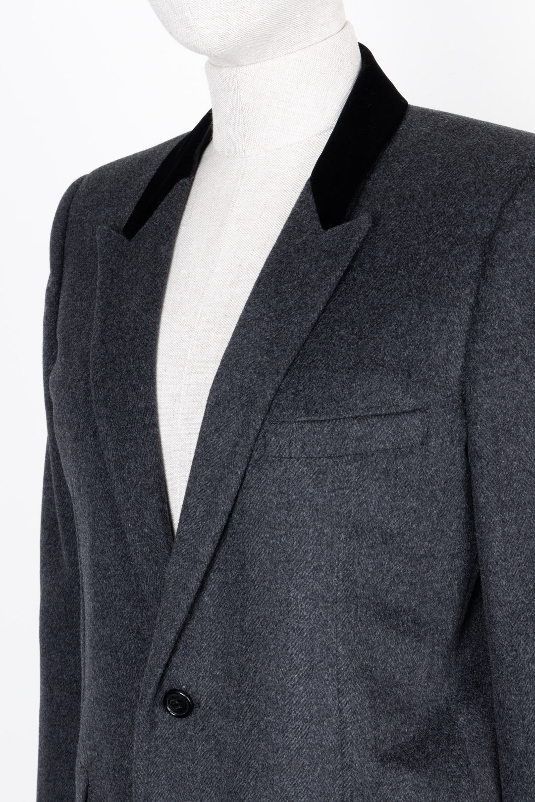 SAINT LAURENT Jacket Velvet Collar Cashmere Graphite