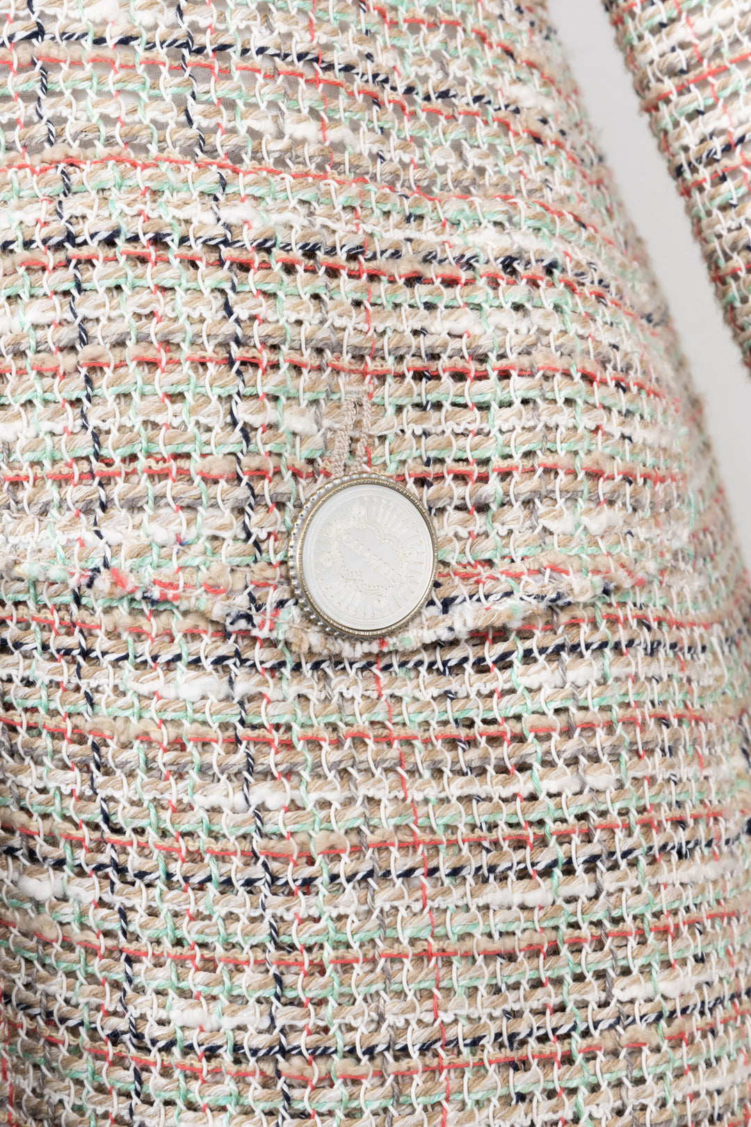 CHANEL Coat Tweed Cotton & Linen Beige, Red & Green