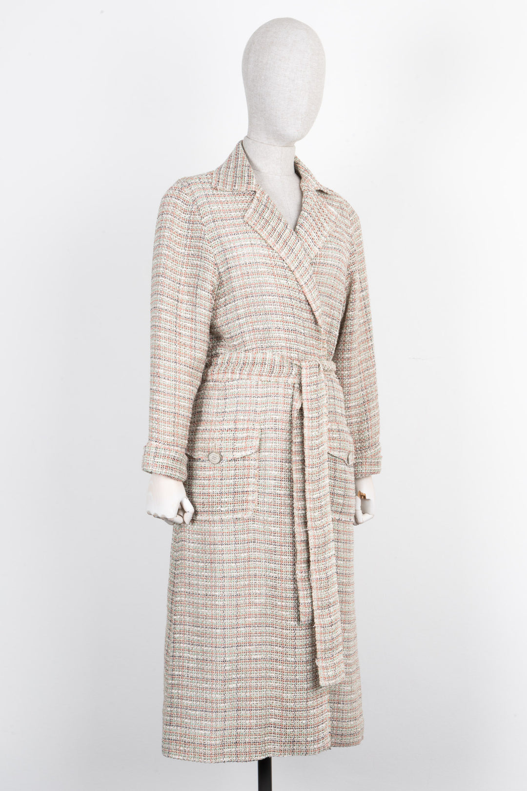 CHANEL Coat Tweed Cotton & Linen Beige, Red & Green