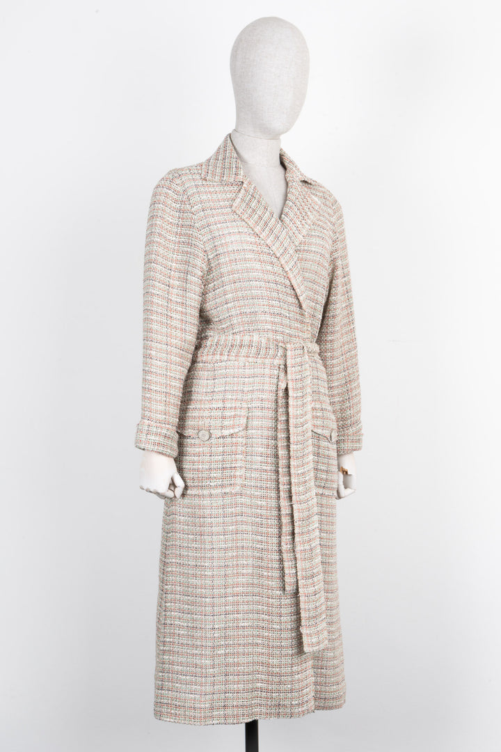 CHANEL Coat Tweed Cotton & Linen Beige, Red & Green