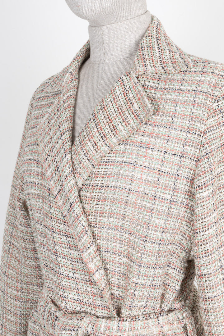 CHANEL Coat Tweed Cotton & Linen Beige, Red & Green