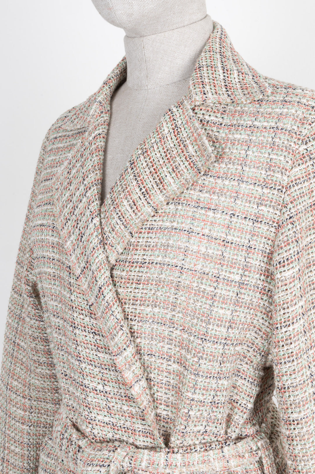 CHANEL Coat Tweed Cotton & Linen Beige, Red & Green