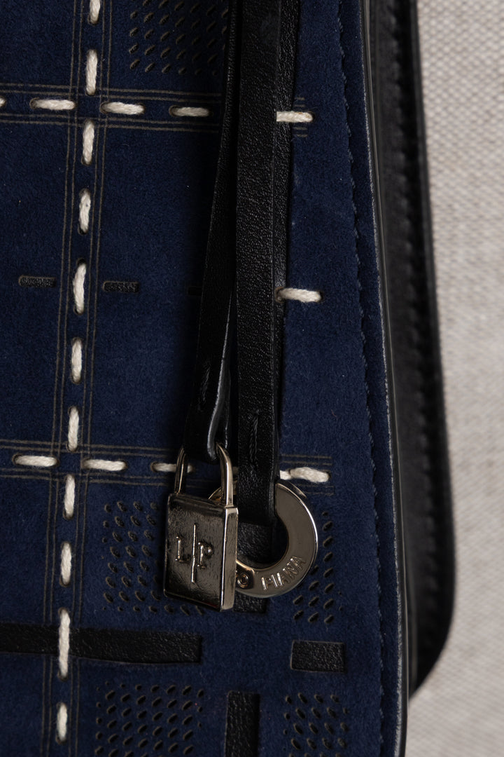 LORO PIANA Milky Way Stitch Crossbody Bag Suede Navy