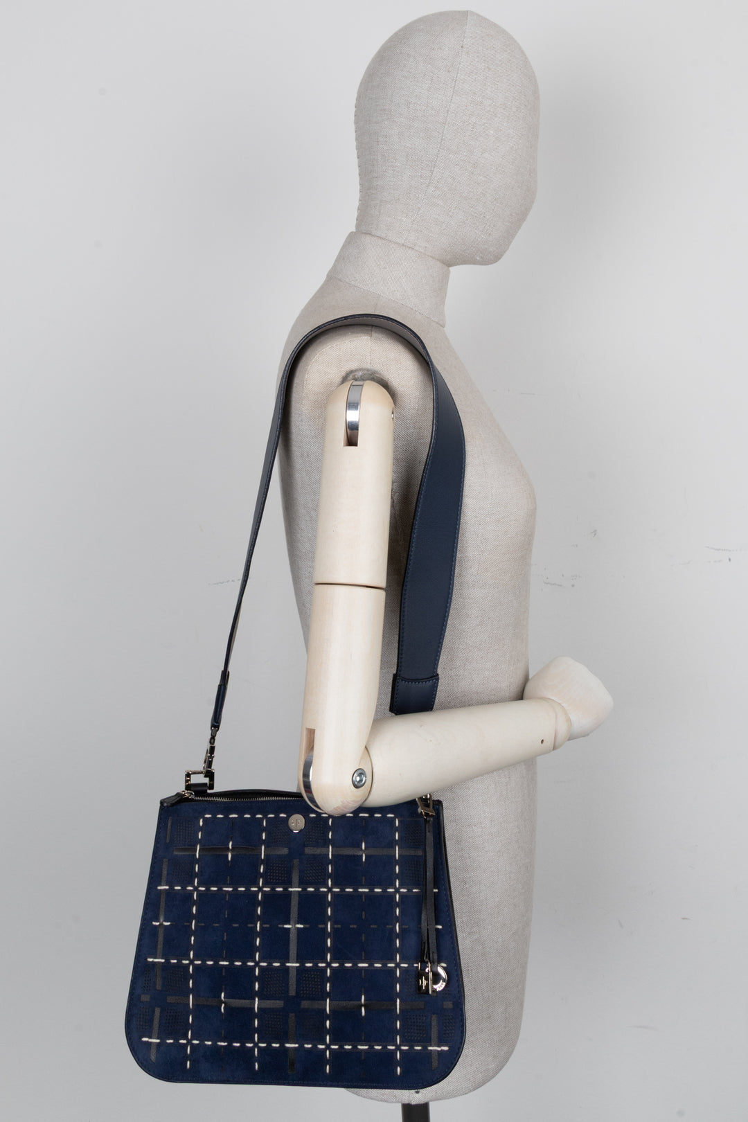 LORO PIANA Milky Way Stitch Crossbody Bag Suede Navy