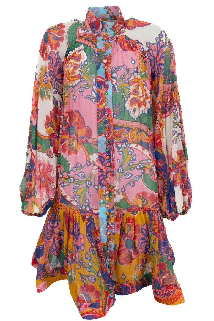 ZIMMERMANN Ruffled Paisley Dress Silk Cotton Multicolor