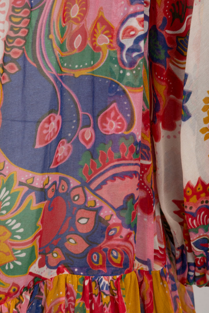 ZIMMERMANN Ruffled Paisley Dress Silk Cotton Multicolor
