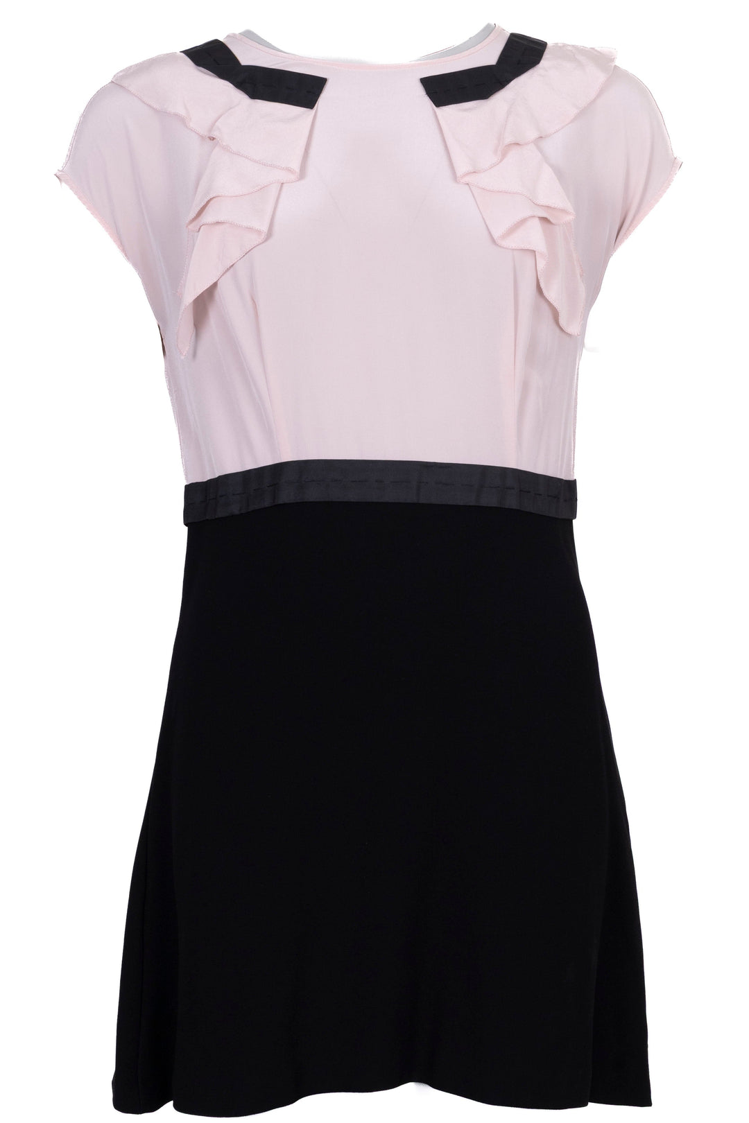 MIU MIU Robe Vintage à Volants Soie Rose Noir