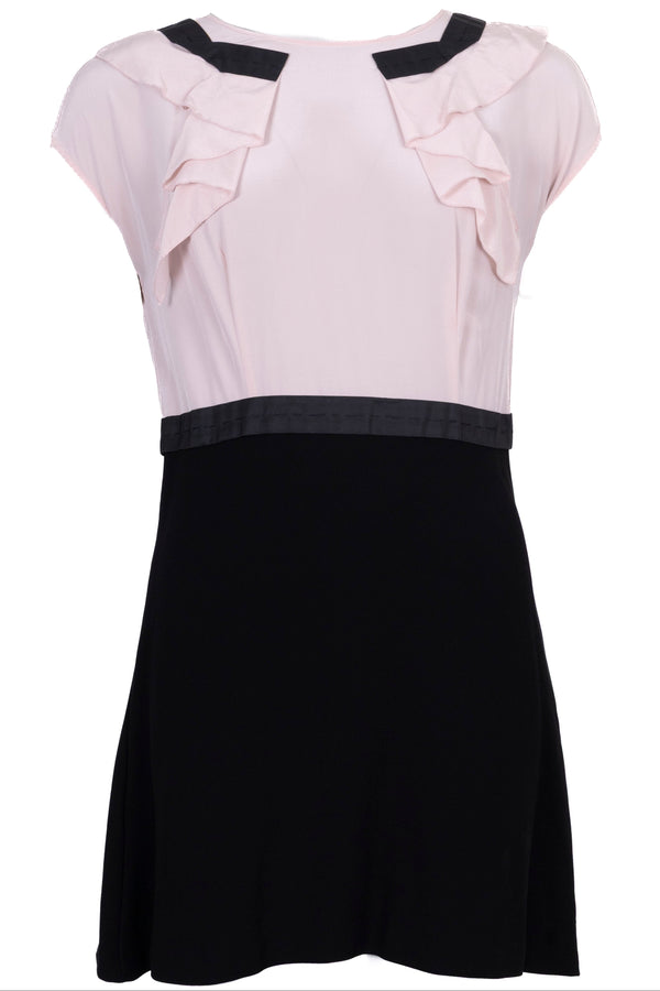 MIU MIU Vintage Ruffle Dress Silk Pink Black
