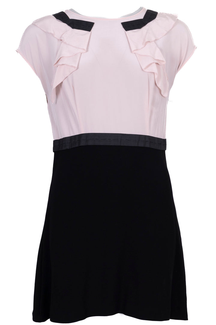 MIU MIU Robe Vintage à Volants Soie Rose Noir