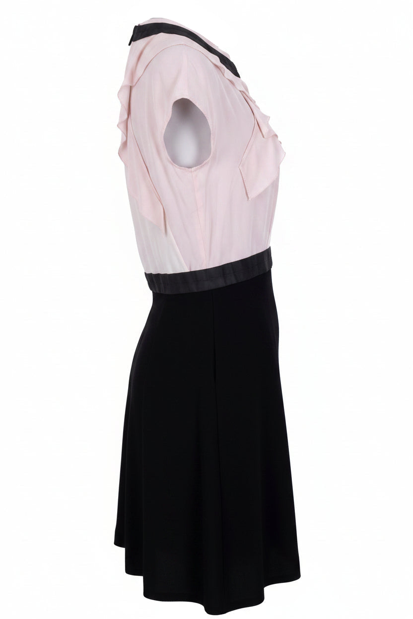 MIU MIU Robe Vintage à Volants Soie Rose Noir