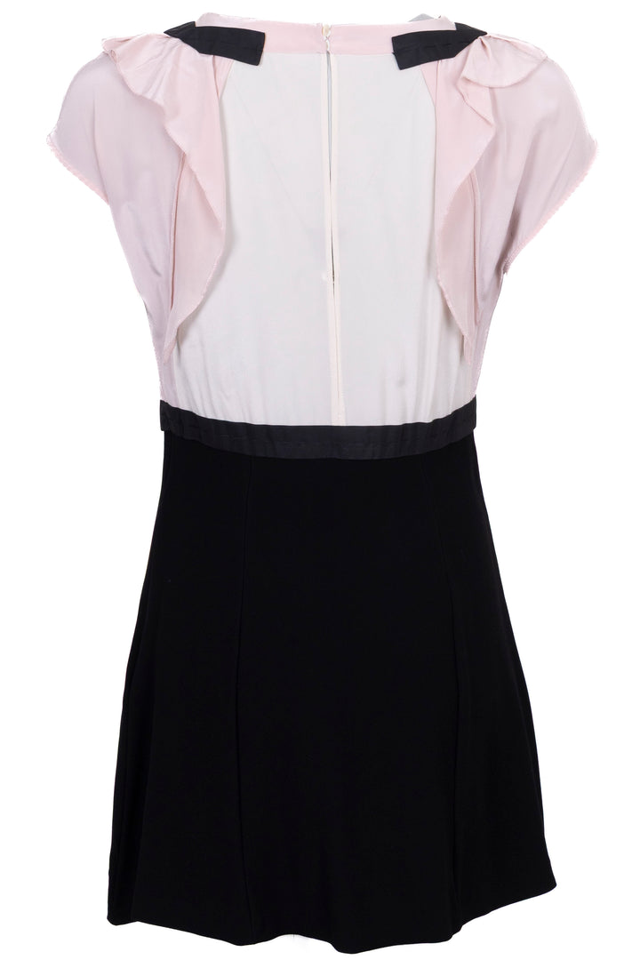 MIU MIU Robe Vintage à Volants Soie Rose Noir