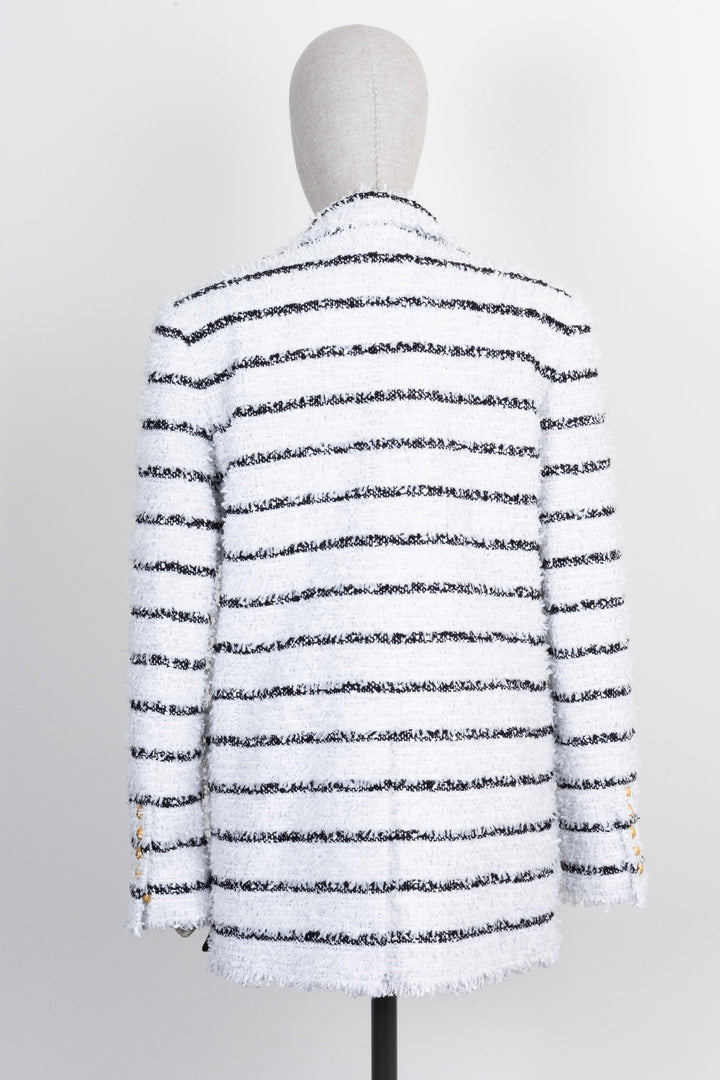 BALMAIN Oversized Jacket White Black Stripes