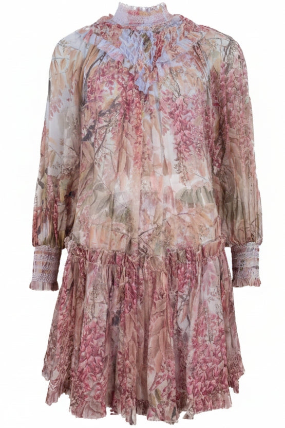 ZIMMERMANN Robe Flowers Soie Rose Bleu