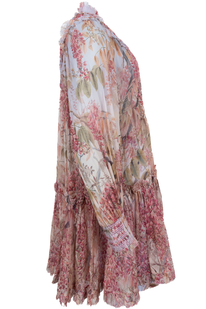 ZIMMERMANN Robe Flowers Soie Rose Bleu